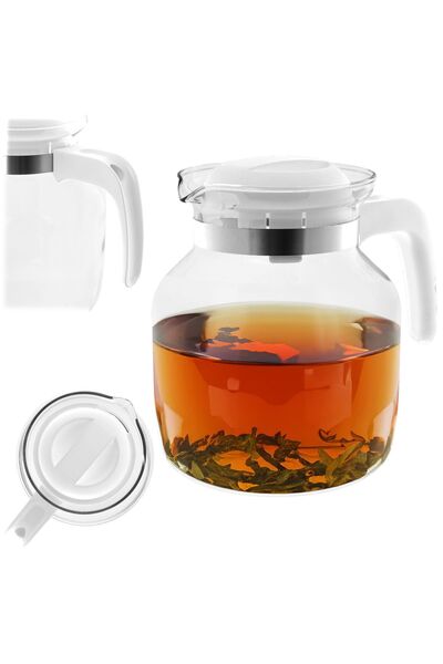 KADAX Glass Tea Coffee Jug 1.5L Heat-Resistant For Beverages With Lid White