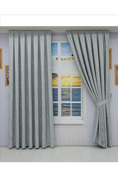 ESDEH Gray with White P Pleated F Drapery Curtain (90X250-260 cm) - Double Wi...