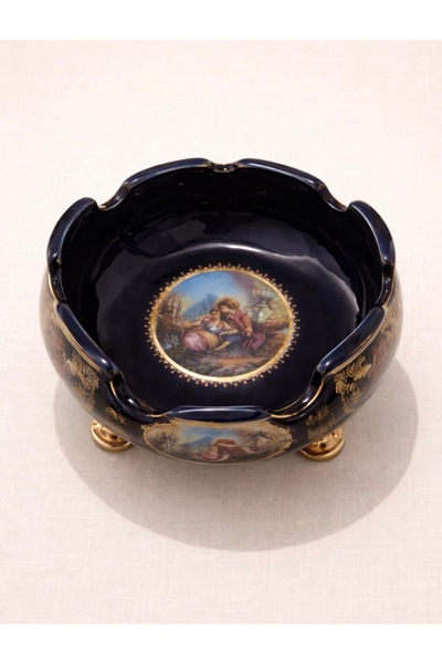 COBALT Vintage Vitrinlik Koleksiyonluk El Boyaması Porselen Kase – Altın Verm...