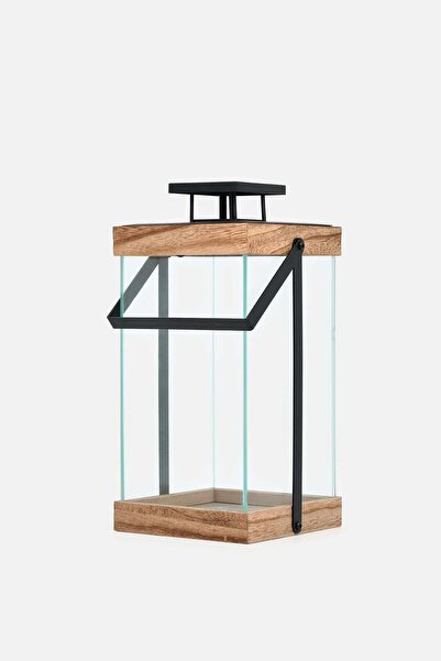 AKSWSUAR Ahşap Motifli Metal Mumluk (17 X 17 X 36.5)