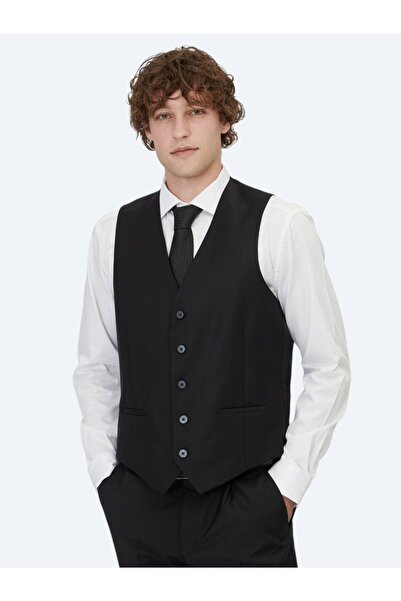 Kip Black Slim Fit Classic Woven Vest