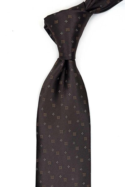 Kravatkolik Smeđa klasična kravata sa malim uzorkom i maramicom KK13493