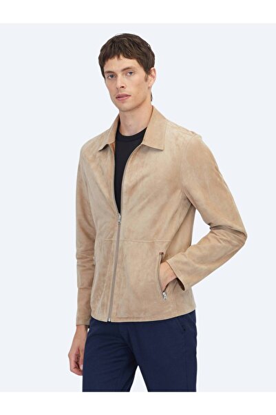 Kip Gray Regular Fit Shirt Collar Smart Casual Leather Coat