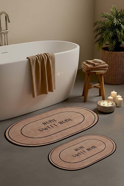 Rivaİstanbul Home Sweet Home Cappuccino 2-Piece Bathroom & Toilet Mat Set