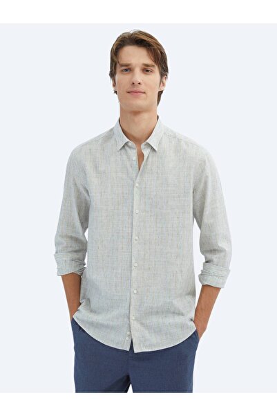 Kip Синя раирана ежедневна риза от памучна смес с класическа кройка