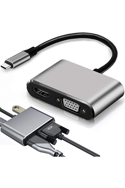 zola Διανομέας USB-C 4 σε 1: HDMI 4K, VGA, USB 3.0, PD, συμβατότητα με τηλέφω...