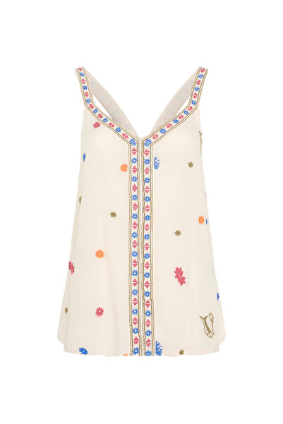 Mudo Embroidered V-Neck Sleeveless Blouse