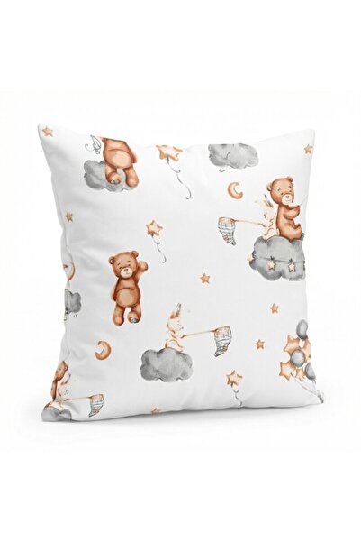 PRICHINDEL Pillowcase, bear with balloons, cotton, white, 40x40cm