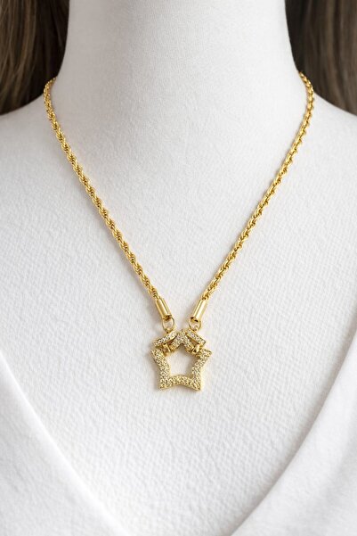 Angels And Wings Mesh Chain Star Model Shiny Zircon Stone Necklace