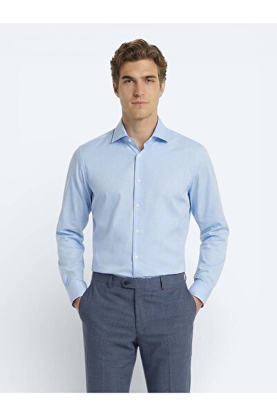 Kip Синя обикновена тънка тъкана класическа риза от 100% памук