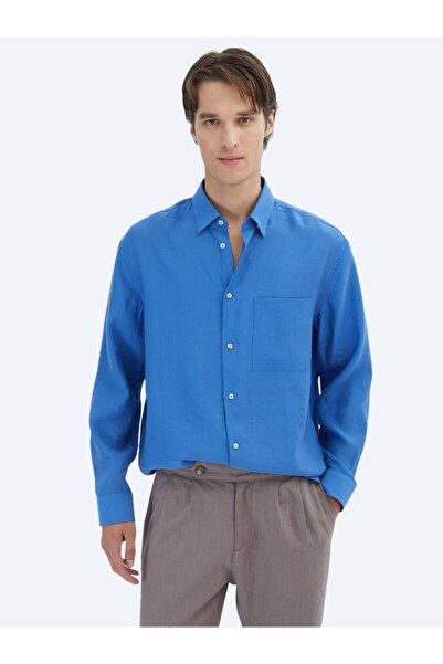 Kip Saks Düz Oversize Fit Dokuma Casual Gömlek