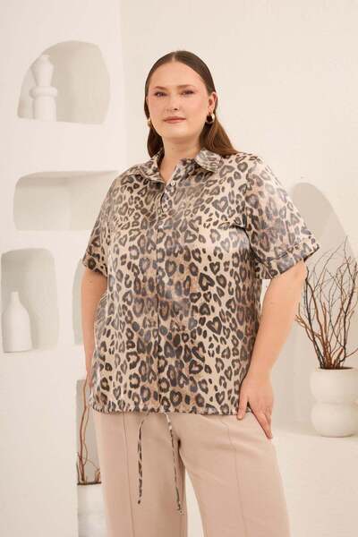 RMG Lace-Up Hem Plus Size Shirt Leopard