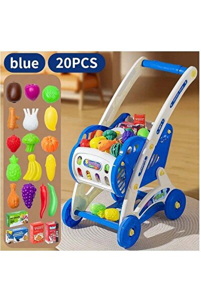 Arabest 20Pcs Kids Shopping Cart Trolley Play Set with Pretend Food and Acces...