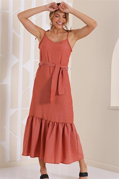 Dipmoda fustă cu bretele pentru femei, cu volane, rochie lungă DPKKLF32