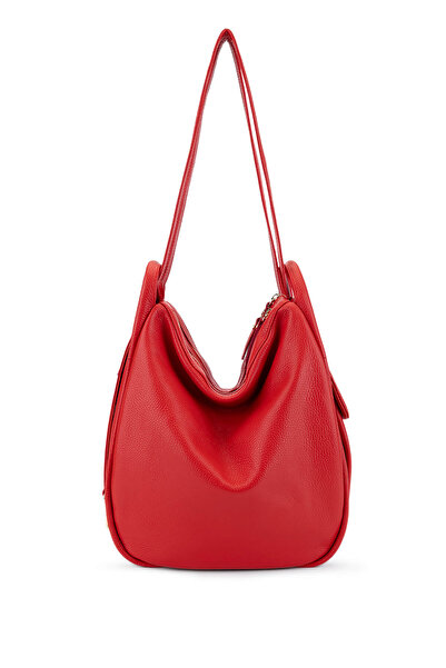 Bruno Rossi Bag Women Genuine Leather Red Backpack & Shoulder Bag