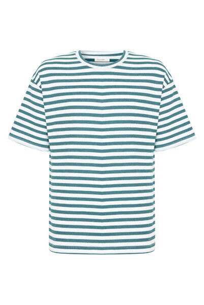 Mudo تي شيرت مخطط كبير الحجم بياقة دائرية