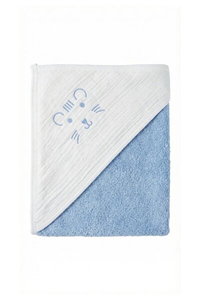 PRICHINDEL Hooded Towel, Tiger, Muslin and Cotton, Blue, 80x100 cm