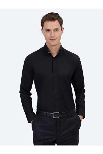 Kip Siyah Regular Fit Dokuma Klasik %100 Pamuk Gömlek