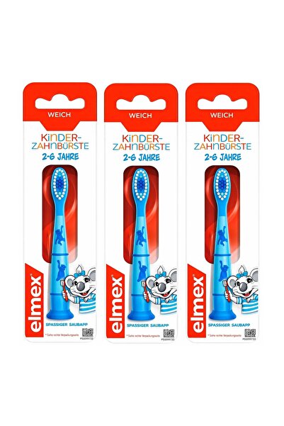 Elmex فرشاة أسنان للأطفال من 2-6 سنوات برأس صغير ناعم (ألوان متنوعة) × 3 قطع