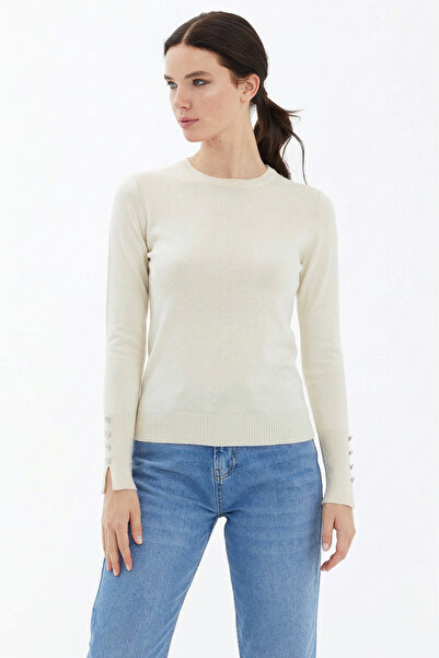 Sementa Zero Neckline Buttoned Knitwear Sweater - Bone