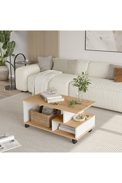 Yurupa Mina Tekerlekli Orta Sehpa Bölmeli ve Raflı Fonksiyonel Salon Sehpası ...