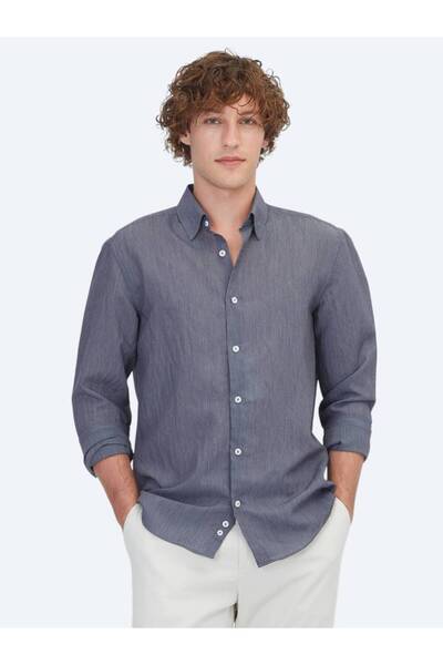 Kip Anthracite Striped Regular Fit Woven Casual Shirt