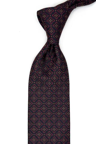 Kravatkolik Black Motif Pattern Classic Tie with Handkerchief Kk13479