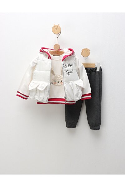 MiniKids Compleu cu vesta, Rabbit Girl, alb-ciclam