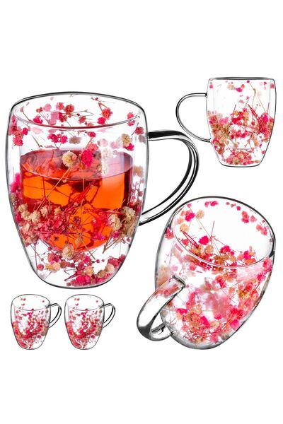 KADAX Thermal Glasses for Tea and Coffee 350 ml 2 pcs with Flowers Mug