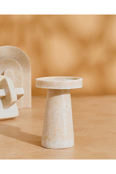 REDTAG حامل شموع عمودي صغير من مادة البولي ريزين ذو ملمس بارز البيج، 12.8 × 9 سم