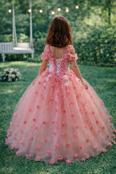 FERA Princess Fluffy Colorful Tulle Piece Floral Children's Dress Evening Dress
