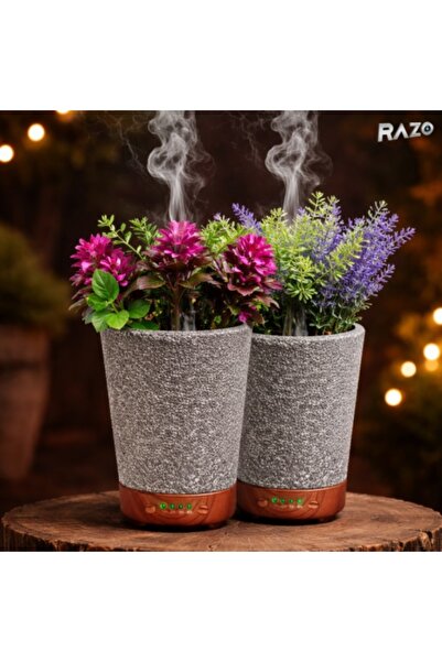 Razo Difuzor aromaterapie tip ghiveci 3 in 1 RAZO, Umidificator Aer, Lumina L...