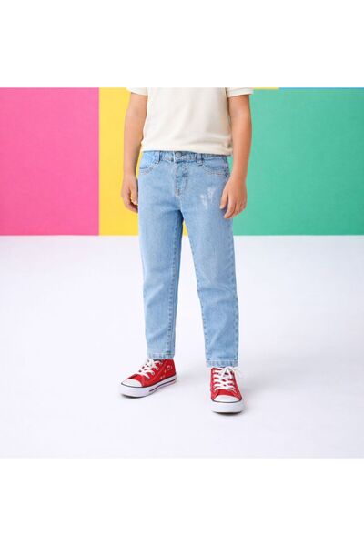 minny max Erkek Çocuk Denim Jean Kot Pantolon Mavi Renk Yıpratma Detaylı