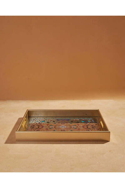 REDTAG صينية تقديم مستطيلة الشكل ذات تصميم هندسي ذهبي - متوسطة الحجم