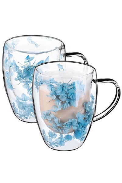 KADAX Pahare termic pentru ceai și cafea 350 ml 2 buc cu cană cu flori