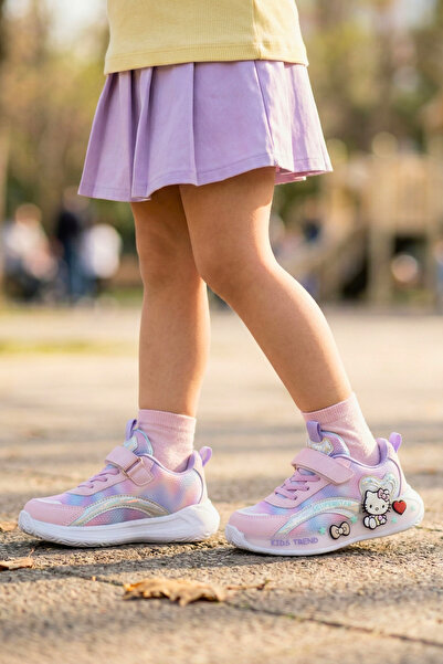 Ekonomik Ayakkabı Girls' Velcro Sneakers Pastel Gradient Cat Figure Hologram ...