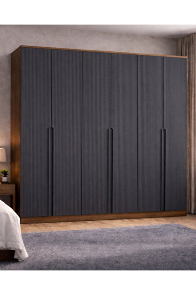 MOBİLİQUE Nova No.4 Altı Kapaklı 6Raflı Gardırop Çam-Antrasit