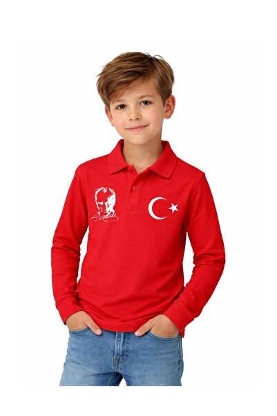 karaoğlu polo yaka türk bayraklı atatürk baskılı penye tişört