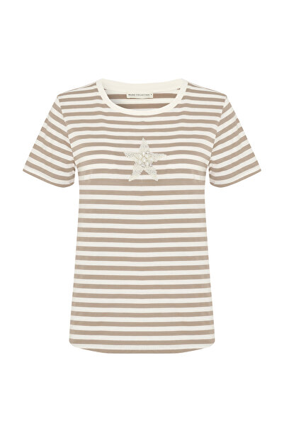 Mudo Striped Marine Embroidered Crewneck T-Shirt
