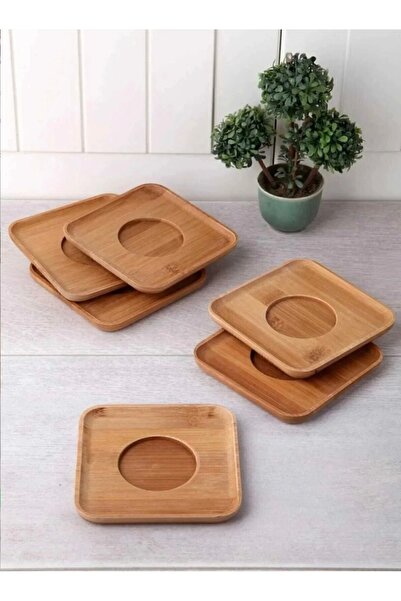 HB LİFE طقم أطباق شاي مكون من بامبو قطع |   طقم قواعد أكواب خشبية مربعة الشكل