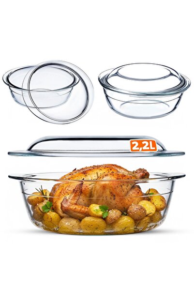 KADAX Vas de cuptor rotund mic din sticlă de 2,2 l cu capac