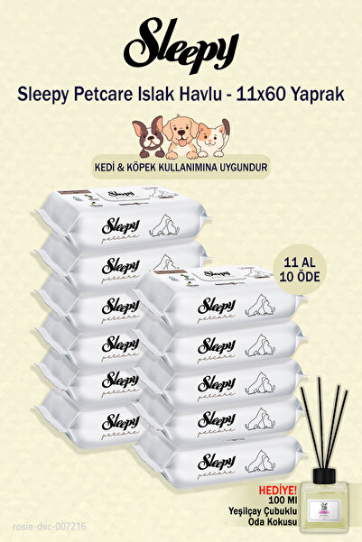 Sleepy 11 Paket Petcare Islak Havlu 60'lı ve oda kokusu hediye