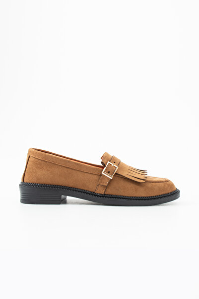Gökçe Shoes Renne Taba Süet Püskül Detay Kadın Loafer Ayakkabı