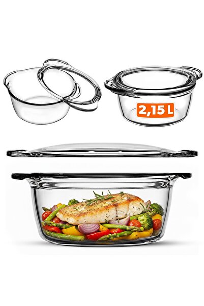 KADAX Vas mic termorezistent cu capac, 2,15 l, rotund, din sticlă