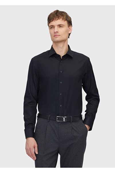 Ramsey Cămașă neagră, simplă, țesută, clasică, 100% bumbac