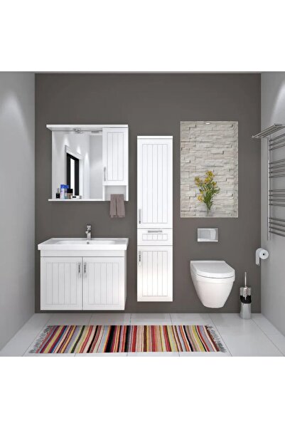 DENKO Lotus 80 Cm Beyaz Banyo Dolabı Takımı