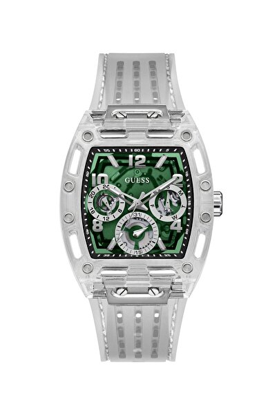 Guess ساعة سيليكون تناظرية كوارتز شفافة