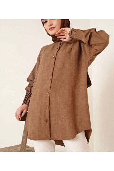 modasindoma Women's Ribbed Sleeve Shirt Brown