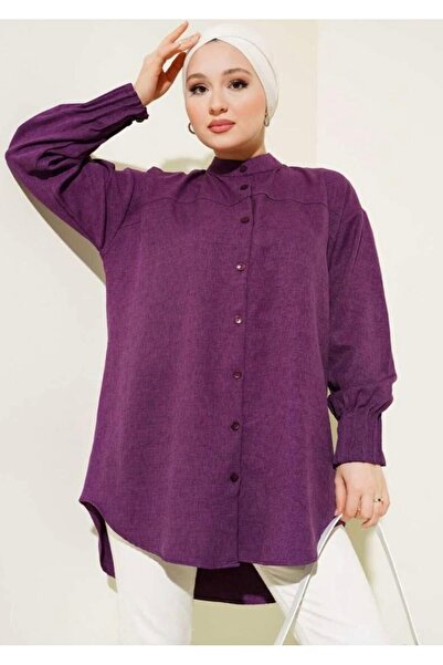 modasindoma Women's Ribbed Sleeve Shirt Purple