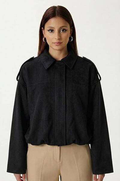 Jaglion Women's Black Suede Bomber Jacket Sara